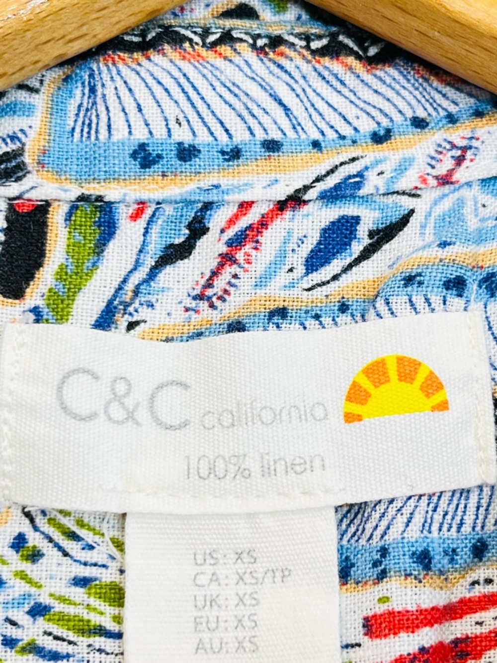 C&C California Linen Mini Shirt Dress Tropical Bold Button EUC Coastal Summer XS - Picture 10 of 10